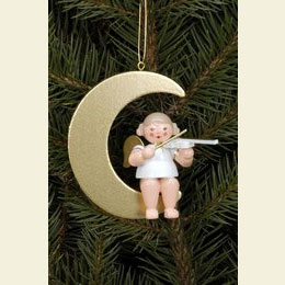 Angel in moon gold with violin  -  8,0cm / 3 inches