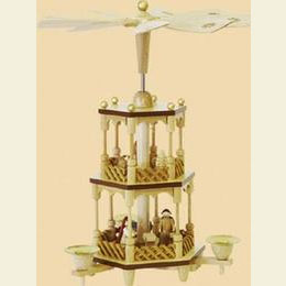2 -  tier Pyramid Nativity Scene natural wood  -  12 inch  -  30cm