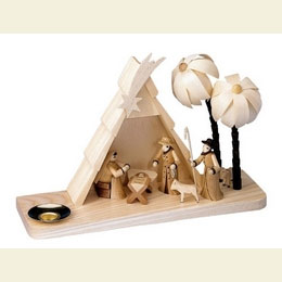 Weihnachtskrippe  -  geschnitztes Haus  -  15cm