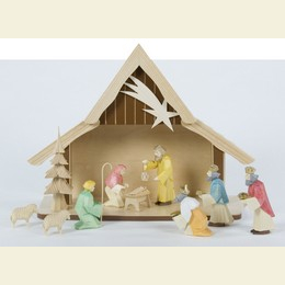 Krippenhaus mit geschnitzten Figuren - 34cm