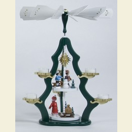 2 - st�ckige Pyramide Teelichtpyramide Winterkinder gr�n  -  47cm