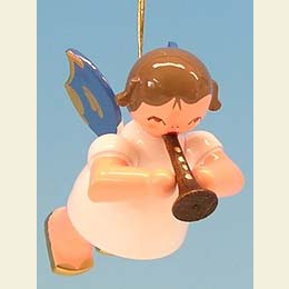 Angel with flute - Blue Wings - floating - 5,5cm / 2,1 inch