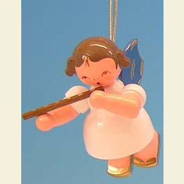 Angel with German flute - Blue Wings - floating - 5,5cm / 2,1 inch