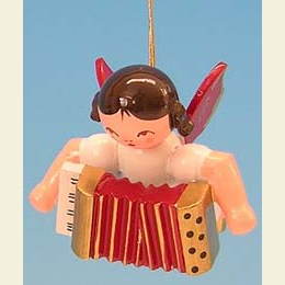 Angel with accordion  -  Red Wings  -  floating  -  5,5cm / 2,1 inch