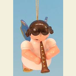 Angel with clarinet - Blue Wings - floating - 5,5cm / 2,1 inch