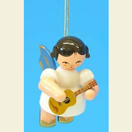 Angel with ukulele - Blue Wings - floating - 5,5cm / 2,1 inch