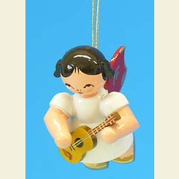 Angel with ukulele  -  Red Wings  -  floating  -  5,5cm / 2,1 inch