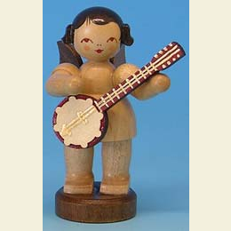 Angel with banjo  -  natural colors  -  standing  -  6cm / 2,3 inch