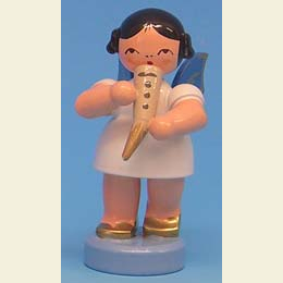 Angel with gemshorn - Blue Wings - standing - 6cm / 2,3 inch