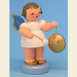 Angel with small gong - Blue Wings - standing - 6cm / 2,3 inch