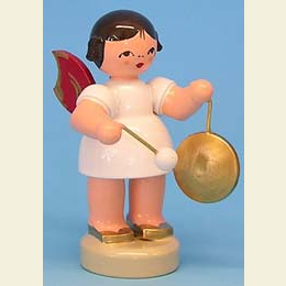 Angel with small gong  -  Red Wings  -  standing  -  6cm / 2,3 inch