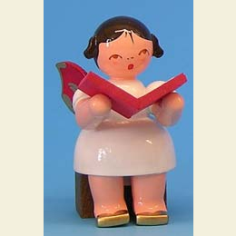 Engel mit Buch  -  Rote Fl�gel  -  sitzend  -  5cm
