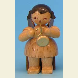 Angel with trumpet  -  natural colors  -  sitting  -  5cm / 2 inch