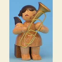 Angel with baritone  -  natural colors  -  sitting  -  5cm / 2 inch