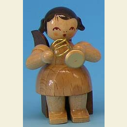 Angel with flugelhorn  -  natural colors  -  sitting  -  5cm / 2 inch