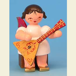 Angel with balalaika  -  Red Wings  -  sitting  -  5cm / 2 inch