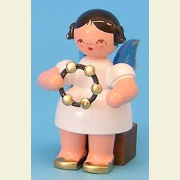 Angel with jingle ring  -  Blue Wings  -  sitting  -  5cm / 2 inch