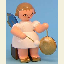 Angel with small gong  -  Blue Wings  -  sitting  -  5cm / 2 inch