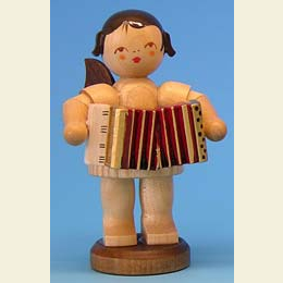 Angel with accordion - natural colors - standing - 9,5cm / 3,7 inch