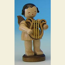 Angel with lyre - natural colors - standing - 9,5cm / 3,7 inch