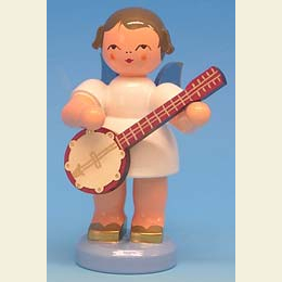Angel with banjo  -  Blue Wings  -  standing  -  9,5cm / 3,7 inch