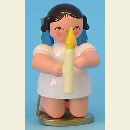 Angel with torch  -  Blue Wings  -  kneeling  -  6cm / 2,3 inch