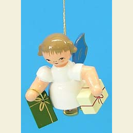 Angel with 2 gifts  -  Blue Wings  -  floating  -  6cm / 2,3 inch
